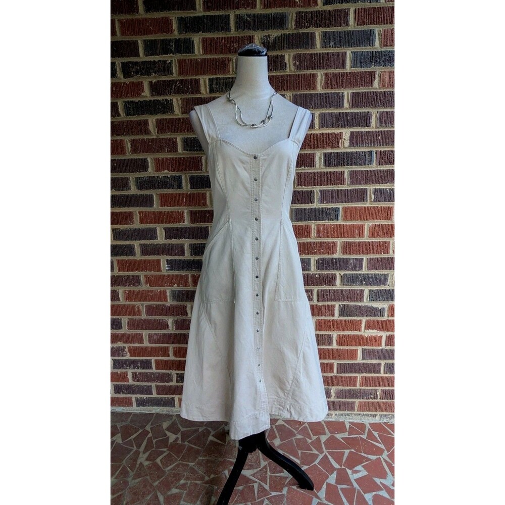 A.L.C. Beige Midi Sleeveless Dress- Button Front-Lyocell & Cotton Size 4